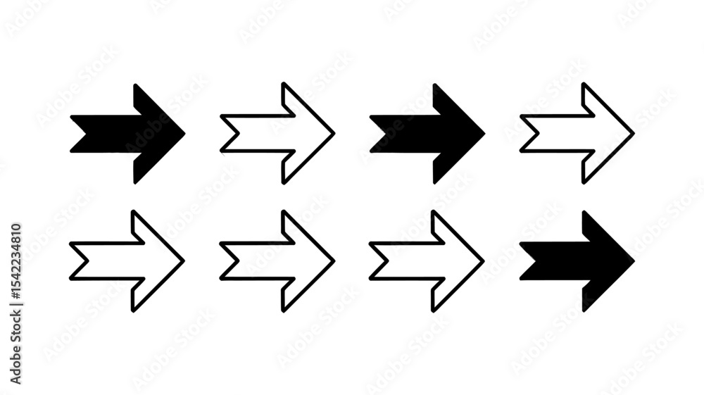 Poster arrow outline and solid vector icons set - direction navigation symbols
