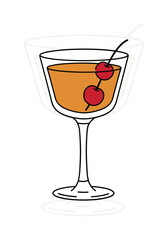 Manhattan Cocktail Vector Art, Classic Alcohol Drink