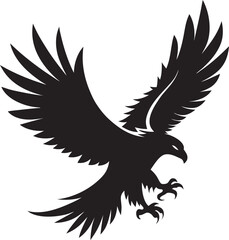 Flying eagle vector illustration with outstretched wings in black silhouette style