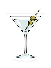 Martini Cocktail Vector Art, Classic Alcoholic Drink