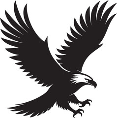 Flying eagle vector illustration with outstretched wings in black silhouette style