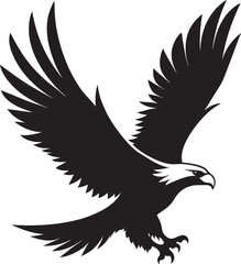 Flying eagle vector illustration with outstretched wings in black silhouette style