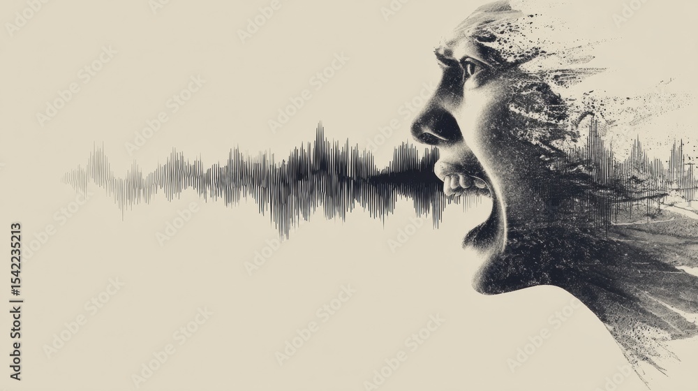 Poster inner scream visualization with echo lines depicting intense emotions and a significant space for a 