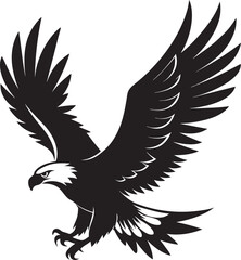 Flying eagle vector illustration with outstretched wings in black silhouette style