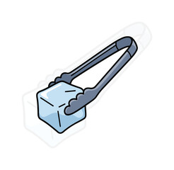 Ice Cube Tongs Vector, Cold Drink Barware Illustration