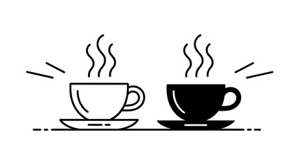 Obraz premium Steaming Coffee or Tea Cup Outline and Solid Vector Icons - Hot Drink Symbol