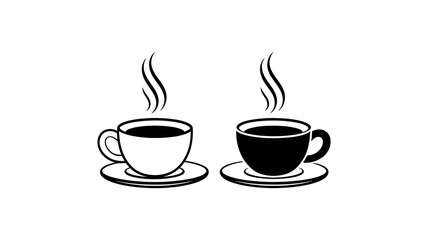 Obraz premium Steaming Coffee or Tea Cup Outline and Solid Vector Icons - Hot Drink Symbol