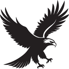 Flying eagle vector illustration with outstretched wings in black silhouette style