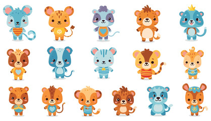 Obraz premium Collection of fifteen uniquely designed cartoon animal characters with varied colors and patterns.