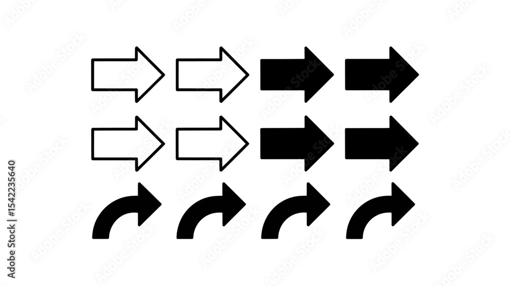 Poster arrow outline and solid vector icons set - direction navigation symbols