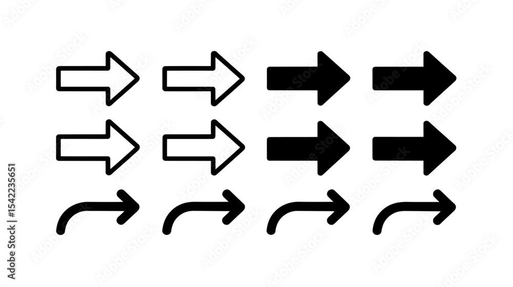 Poster arrow outline and solid vector icons set - direction navigation symbols