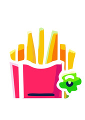 Obraz premium Colorful vector icon of French fries in pink package, fast food illustration for menu and mobile app