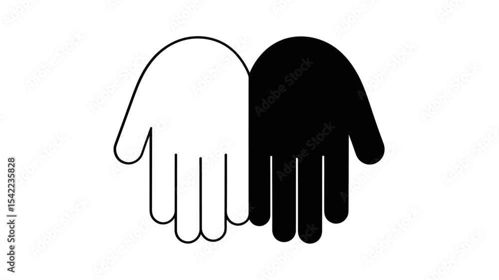 Poster open hand gesture outline and solid vector icons - stop help symbol