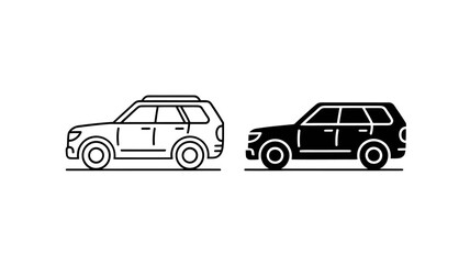 Line art illustration of a modern suv vehicle in two styles