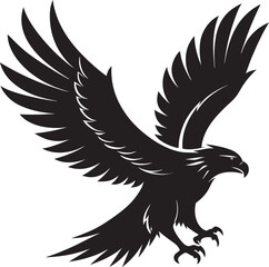 Flying eagle vector illustration with outstretched wings in black silhouette style