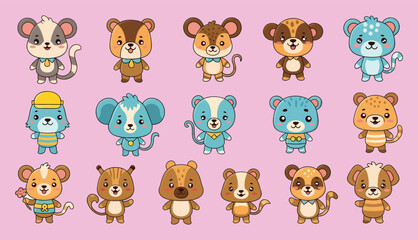 Cartoon Animal Characters Diverse Collection of Stylized Mammals with Unique Designs.