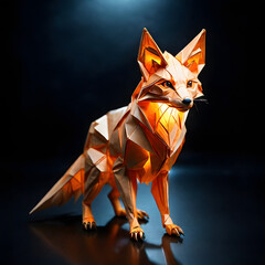 Origami Fox with Neon Fold Lines – Futuristic Cyberpunk Paper Sculpture