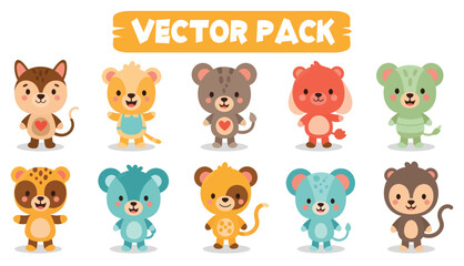 Cartoon animal vector pack featuring a diverse collection of colorful stylized creatures.
