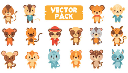 Cartoon animal vector pack featuring diverse stylized and colorful animal characters.