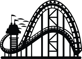 Roller Coaster  black silhouette vector,Roller Coaster  icon illustration