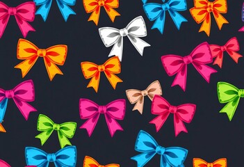 Colorful hand-drawn bow knots, trendy vector seamless pattern for gift wrapping, wedding, holiday, party decorations, colorful gift wrap, holiday