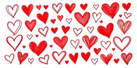 Collection of hand-drawn red heart shapes, perfect for Valentine's Day designs,   hearts design,   vintage