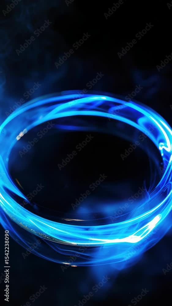 Poster the features a blue flaming ring that creates an electrical field. the energy vortex is in the cente