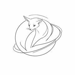 Minimalist line art of a curled fox head visible tail wrapped around isolated on white