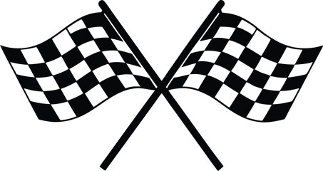 Racing flag, two crossed checkered Flag,  sports finish line flag silhouette vector