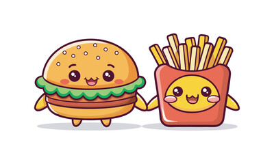 A smiling hamburger and winking fries vector art illustration