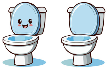 Cartoon toilet set with and without happy face, clipart illustration, isolated 