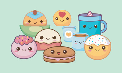 Breakfast food vector set vector art illustration 