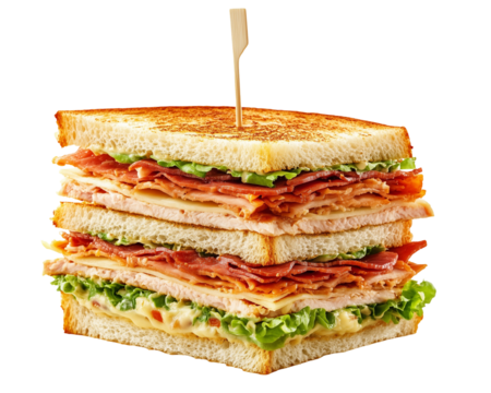 Club sandwich with bacon lettuce and tomato layers