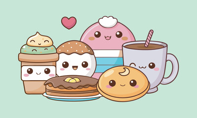 Breakfast food vector set vector art illustration 