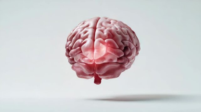 Realistisches menschliches Gehirn auf wei&szlig;em Hintergrund als medizinisches Stillleben. Gehirnstr&ouml;me Signale sichtbar K&uuml;nstliche Intelligenz KI