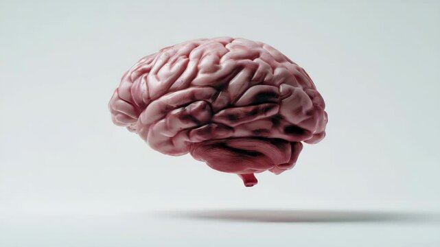 Realistisches menschliches Gehirn auf wei&szlig;em Hintergrund als medizinisches Stillleben. Gehirnstr&ouml;me Signale sichtbar K&uuml;nstliche Intelligenz KI