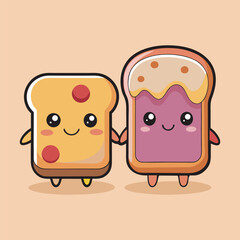 Two slices of bread with cute kawaii face vector art illustration 