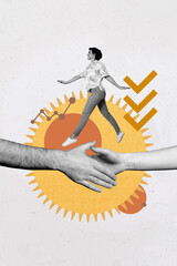 Trend artwork creative sketch 3D photo collage of symbol body language sign hand gesture...