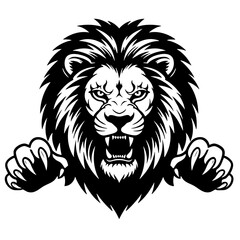 Obraz premium Roaring Lion Black SVG Vector Outline