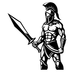 Obraz premium Spartan Warrior Black SVG Vector Outline