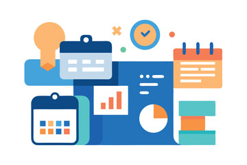 Fototapeta premium Flat Vector Illustration of Business Team Working on Financial Strategy