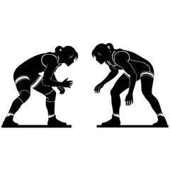 Women Wrestling Silhouette Vector Black Outline