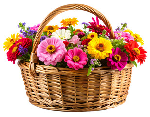 Fototapeta premium Basket of Fresh-Cut Garden Flowers, Front Angle, Transparent Background