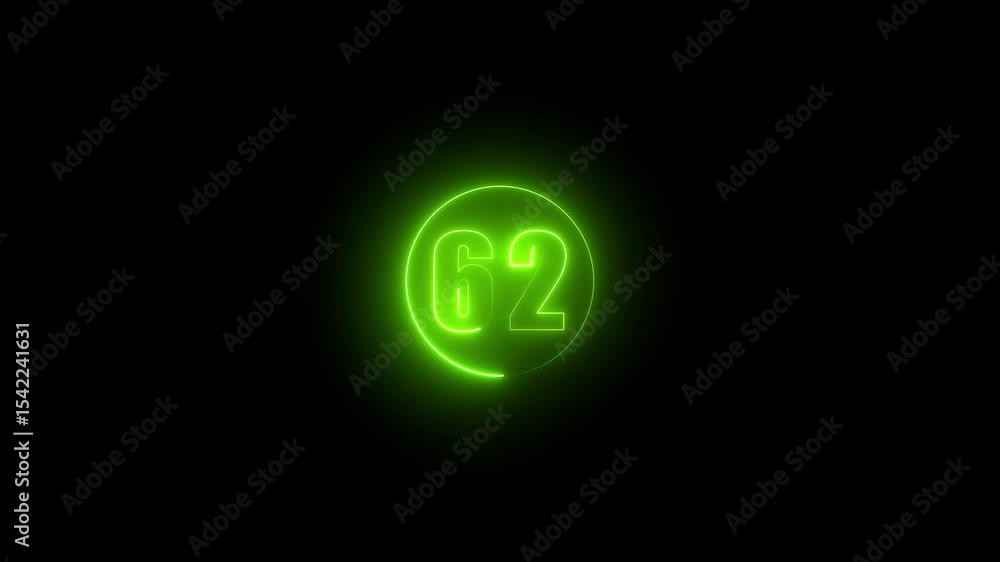 Poster wn icon. glowing sign on black background neon number. glowing blue neon countdown timer number anim
