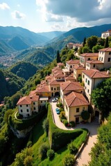 Fototapeta premium Aerial view of Polizzi Generosa, Sicily Charming town nestled in hills , spring, mountains, stone