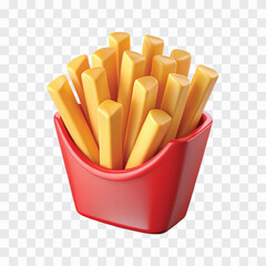 3D Crispy Golden French Fries Icon PNG | Fast Food, Snack, Red Paper Packaging Illustration