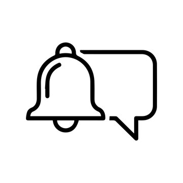 Outline image of a bell adjacent to a speech bubble