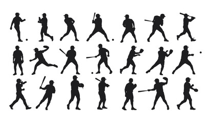 A Comprehensive Collection of Male Athletes in Various Action Poses, Featuring Batting, Pitching, and Catching on the Field