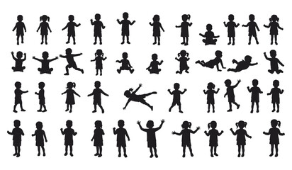 A Comprehensive Collection of Kids in Various Poses, Including Playing, Sitting, Standing, and Lying Down, Representing Childhood and Growth