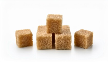 Brown sugar cubes on white background